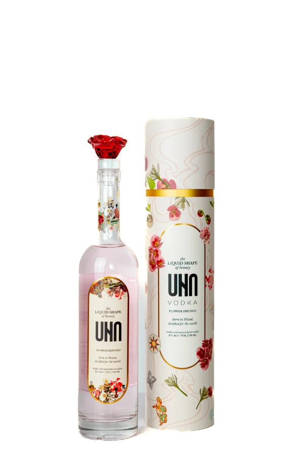 UNA Vodka, flower infused vodka bottle